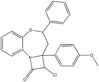 2-chloro-2a-(4-methoxyphenyl)-4-phenyl-2,2a,3,4-tetrahydro-1H-azeto[2,1-d][1,5]benzothiazepin-1-one Struktur