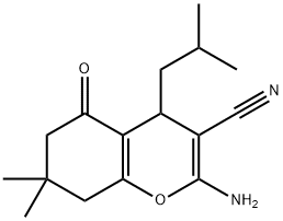 2-amino-4-isobutyl-7,7-dimethyl-5-oxo-5,6,7,8-tetrahydro-4H-chromene-3-carbonitrile Struktur