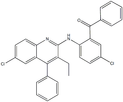 {5-chloro-2-[(6-chloro-3-ethyl-4-phenylquinolin-2-yl)amino]phenyl}(phenyl)methanone Struktur