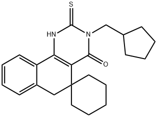 3-(cyclopentylmethyl)-2-thioxo-2,3,5,6-tetrahydrospiro(benzo[h]quinazoline-5,1'-cyclohexane)-4(1H)-one Struktur