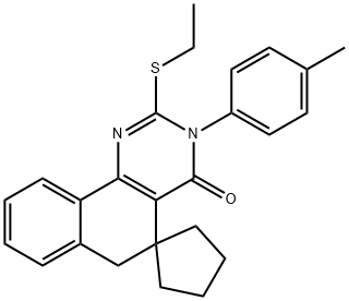 2-(ethylsulfanyl)-3-(4-methylphenyl)-5,6-dihydrospiro(benzo[h]quinazoline-5,1'-cyclopentane)-4(3H)-one Struktur