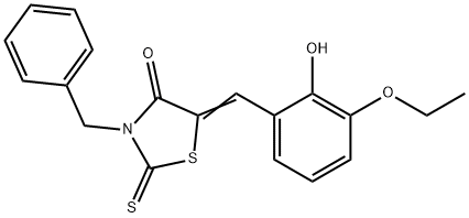 3-benzyl-5-(3-ethoxy-2-hydroxybenzylidene)-2-thioxo-1,3-thiazolidin-4-one Struktur