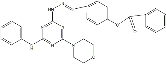 4-{2-[4-anilino-6-(4-morpholinyl)-1,3,5-triazin-2-yl]carbohydrazonoyl}phenyl benzoate Struktur