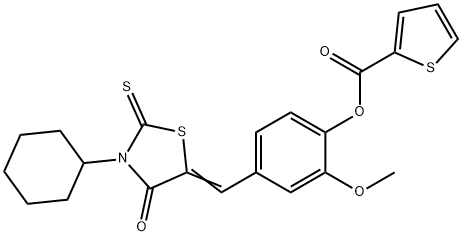 4-[(3-cyclohexyl-4-oxo-2-thioxo-1,3-thiazolidin-5-ylidene)methyl]-2-methoxyphenyl 2-thiophenecarboxylate Struktur