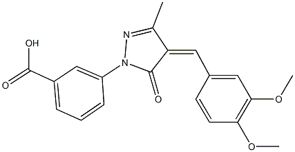 3-[4-(3,4-dimethoxybenzylidene)-3-methyl-5-oxo-4,5-dihydro-1H-pyrazol-1-yl]benzoic acid Struktur