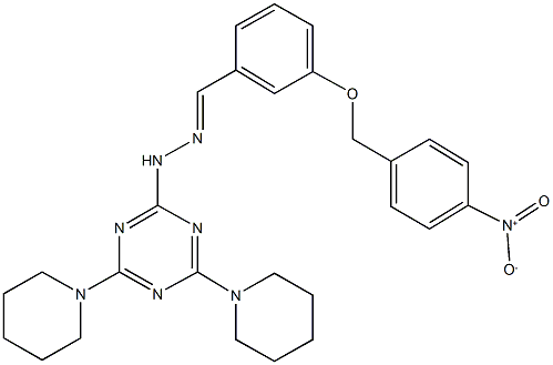 3-({4-nitrobenzyl}oxy)benzaldehyde [4,6-di(1-piperidinyl)-1,3,5-triazin-2-yl]hydrazone Struktur