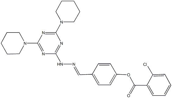 4-{2-[4,6-di(1-piperidinyl)-1,3,5-triazin-2-yl]carbohydrazonoyl}phenyl 2-chlorobenzoate Struktur