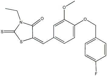 3-ethyl-5-{4-[(4-fluorobenzyl)oxy]-3-methoxybenzylidene}-2-thioxo-1,3-thiazolidin-4-one Struktur