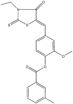 4-[(3-ethyl-4-oxo-2-thioxo-1,3-thiazolidin-5-ylidene)methyl]-2-methoxyphenyl 3-methylbenzoate Struktur