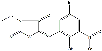 5-{5-bromo-2-hydroxy-3-nitrobenzylidene}-3-ethyl-2-thioxo-1,3-thiazolidin-4-one Struktur