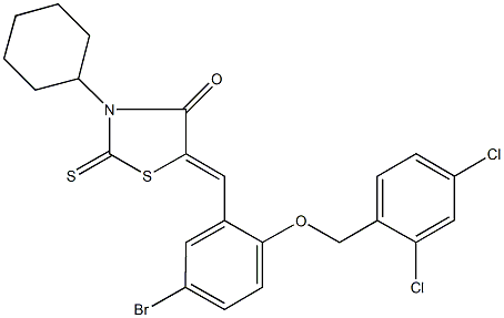 5-{5-bromo-2-[(2,4-dichlorobenzyl)oxy]benzylidene}-3-cyclohexyl-2-thioxo-1,3-thiazolidin-4-one Struktur