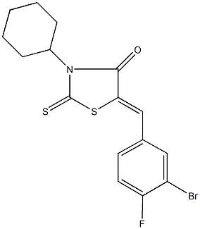 5-(3-bromo-4-fluorobenzylidene)-3-cyclohexyl-2-thioxo-1,3-thiazolidin-4-one Struktur