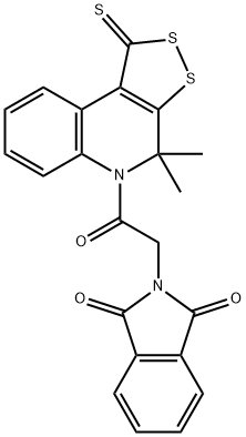 2-[2-(4,4-dimethyl-1-thioxo-1,4-dihydro-5H-[1,2]dithiolo[3,4-c]quinolin-5-yl)-2-oxoethyl]-1H-isoindole-1,3(2H)-dione Struktur