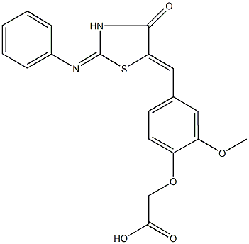 (2-methoxy-4-{[4-oxo-2-(phenylimino)-1,3-thiazolidin-5-ylidene]methyl}phenoxy)acetic acid Struktur