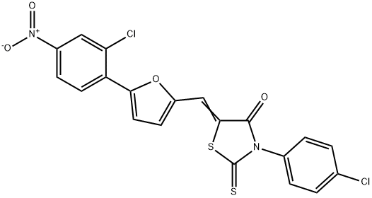 5-[(5-{2-chloro-4-nitrophenyl}-2-furyl)methylene]-3-(4-chlorophenyl)-2-thioxo-1,3-thiazolidin-4-one Struktur