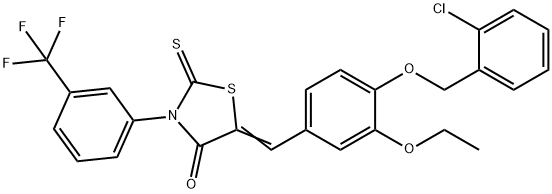 5-{4-[(2-chlorobenzyl)oxy]-3-ethoxybenzylidene}-2-thioxo-3-[3-(trifluoromethyl)phenyl]-1,3-thiazolidin-4-one Struktur