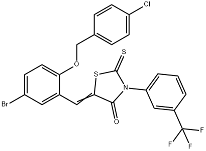 5-{5-bromo-2-[(4-chlorobenzyl)oxy]benzylidene}-2-thioxo-3-[3-(trifluoromethyl)phenyl]-1,3-thiazolidin-4-one Struktur