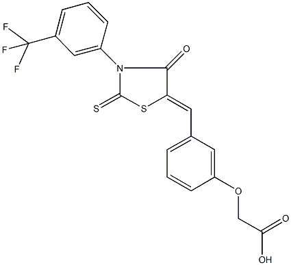 [3-({4-oxo-2-thioxo-3-[3-(trifluoromethyl)phenyl]-1,3-thiazolidin-5-ylidene}methyl)phenoxy]acetic acid Struktur