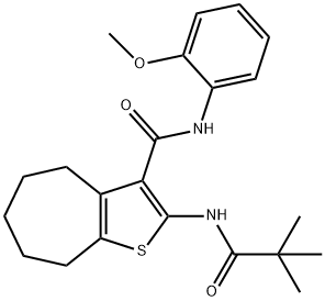 2-[(2,2-dimethylpropanoyl)amino]-N-(2-methoxyphenyl)-5,6,7,8-tetrahydro-4H-cyclohepta[b]thiophene-3-carboxamide Struktur