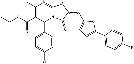 ethyl 5-(4-chlorophenyl)-2-{[5-(4-fluorophenyl)-2-furyl]methylene}-7-methyl-3-oxo-2,3-dihydro-5H-[1,3]thiazolo[3,2-a]pyrimidine-6-carboxylate Struktur