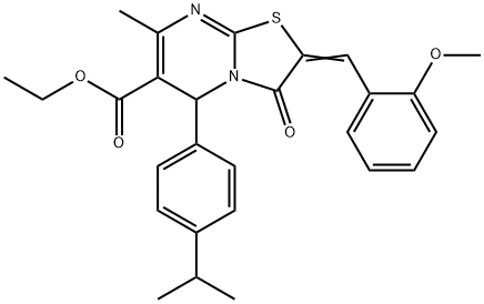 ethyl 5-(4-isopropylphenyl)-2-(2-methoxybenzylidene)-7-methyl-3-oxo-2,3-dihydro-5H-[1,3]thiazolo[3,2-a]pyrimidine-6-carboxylate Struktur