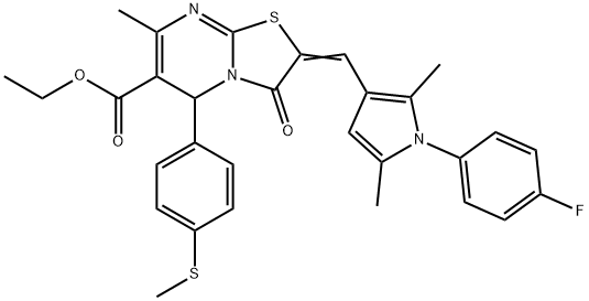 ethyl 2-{[1-(4-fluorophenyl)-2,5-dimethyl-1H-pyrrol-3-yl]methylene}-7-methyl-5-[4-(methylsulfanyl)phenyl]-3-oxo-2,3-dihydro-5H-[1,3]thiazolo[3,2-a]pyrimidine-6-carboxylate Struktur