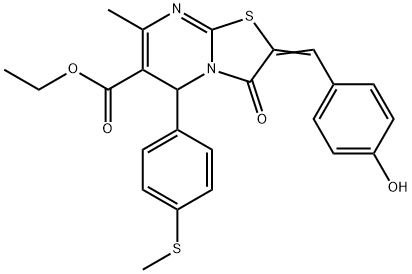 ethyl 2-(4-hydroxybenzylidene)-7-methyl-5-[4-(methylsulfanyl)phenyl]-3-oxo-2,3-dihydro-5H-[1,3]thiazolo[3,2-a]pyrimidine-6-carboxylate Struktur