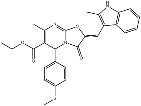 ethyl 7-methyl-2-[(2-methyl-1H-indol-3-yl)methylene]-5-[4-(methylsulfanyl)phenyl]-3-oxo-2,3-dihydro-5H-[1,3]thiazolo[3,2-a]pyrimidine-6-carboxylate Struktur