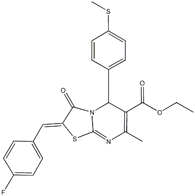 ethyl 2-(4-fluorobenzylidene)-7-methyl-5-[4-(methylsulfanyl)phenyl]-3-oxo-2,3-dihydro-5H-[1,3]thiazolo[3,2-a]pyrimidine-6-carboxylate Struktur