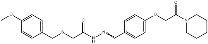 2-[(4-methoxybenzyl)sulfanyl]-N'-{4-[2-oxo-2-(1-piperidinyl)ethoxy]benzylidene}acetohydrazide Struktur