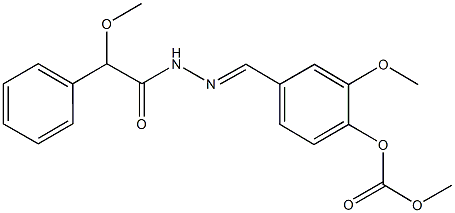 2-methoxy-4-{2-[methoxy(phenyl)acetyl]carbohydrazonoyl}phenyl methyl carbonate Struktur