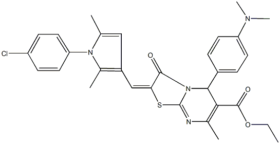 ethyl 2-{[1-(4-chlorophenyl)-2,5-dimethyl-1H-pyrrol-3-yl]methylene}-5-[4-(dimethylamino)phenyl]-7-methyl-3-oxo-2,3-dihydro-5H-[1,3]thiazolo[3,2-a]pyrimidine-6-carboxylate Struktur