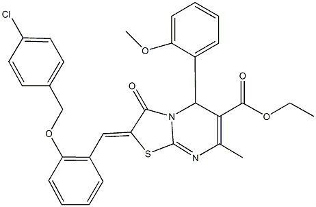 ethyl 2-{2-[(4-chlorobenzyl)oxy]benzylidene}-5-(2-methoxyphenyl)-7-methyl-3-oxo-2,3-dihydro-5H-[1,3]thiazolo[3,2-a]pyrimidine-6-carboxylate Struktur