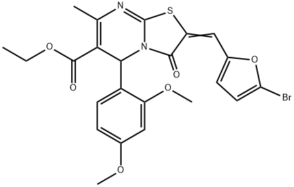 ethyl 2-[(5-bromo-2-furyl)methylene]-5-(2,4-dimethoxyphenyl)-7-methyl-3-oxo-2,3-dihydro-5H-[1,3]thiazolo[3,2-a]pyrimidine-6-carboxylate Struktur