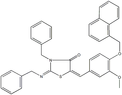 3-benzyl-2-(benzylimino)-5-[3-methoxy-4-(1-naphthylmethoxy)benzylidene]-1,3-thiazolidin-4-one Struktur