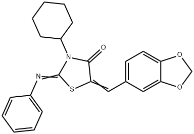 5-(1,3-benzodioxol-5-ylmethylene)-3-cyclohexyl-2-(phenylimino)-1,3-thiazolidin-4-one Struktur