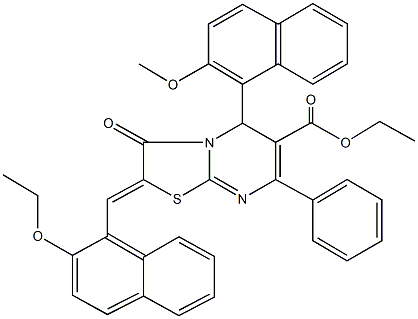 ethyl 2-[(2-ethoxy-1-naphthyl)methylene]-5-(2-methoxy-1-naphthyl)-3-oxo-7-phenyl-2,3-dihydro-5H-[1,3]thiazolo[3,2-a]pyrimidine-6-carboxylate Struktur