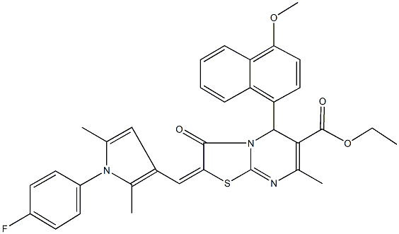 ethyl 2-{[1-(4-fluorophenyl)-2,5-dimethyl-1H-pyrrol-3-yl]methylene}-5-(4-methoxy-1-naphthyl)-7-methyl-3-oxo-2,3-dihydro-5H-[1,3]thiazolo[3,2-a]pyrimidine-6-carboxylate Struktur