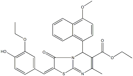 ethyl 2-(3-ethoxy-4-hydroxybenzylidene)-5-(4-methoxy-1-naphthyl)-7-methyl-3-oxo-2,3-dihydro-5H-[1,3]thiazolo[3,2-a]pyrimidine-6-carboxylate Struktur