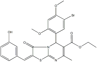 ethyl 5-(5-bromo-2,4-dimethoxyphenyl)-2-(3-hydroxybenzylidene)-7-methyl-3-oxo-2,3-dihydro-5H-[1,3]thiazolo[3,2-a]pyrimidine-6-carboxylate Struktur