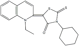 3-cyclohexyl-5-(1-ethyl-2(1H)-quinolinylidene)-2-thioxo-1,3-thiazolidin-4-one Struktur