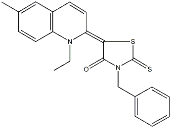 3-benzyl-5-(1-ethyl-6-methyl-2(1H)-quinolinylidene)-2-thioxo-1,3-thiazolidin-4-one Struktur