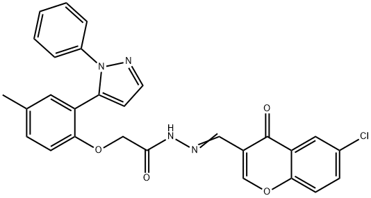 N'-[(6-chloro-4-oxo-4H-chromen-3-yl)methylene]-2-[4-methyl-2-(1-phenyl-1H-pyrazol-5-yl)phenoxy]acetohydrazide Struktur