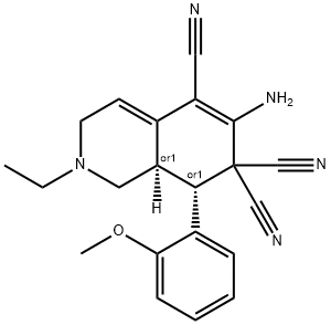 6-amino-2-ethyl-8-(2-methoxyphenyl)-2,3,8,8a-tetrahydro-5,7,7(1H)-isoquinolinetricarbonitrile Struktur