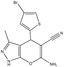 6-amino-4-(4-bromo-2-thienyl)-3-methyl-1,4-dihydropyrano[2,3-c]pyrazole-5-carbonitrile Struktur