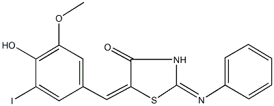 5-(4-hydroxy-3-iodo-5-methoxybenzylidene)-2-(phenylimino)-1,3-thiazolidin-4-one Struktur