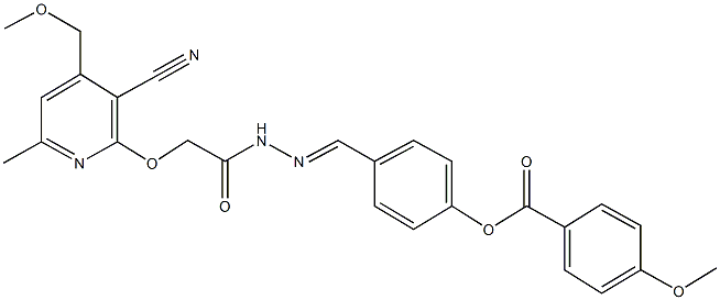 4-[2-({[3-cyano-4-(methoxymethyl)-6-methyl-2-pyridinyl]oxy}acetyl)carbohydrazonoyl]phenyl 4-methoxybenzoate Struktur