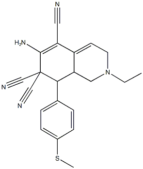 6-amino-2-ethyl-8-[4-(methylsulfanyl)phenyl]-2,3,8,8a-tetrahydroisoquinoline-5,7,7(1H)-tricarbonitrile Struktur