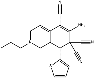 6-amino-2-propyl-8-(2-thienyl)-2,3,8,8a-tetrahydro-5,7,7(1H)-isoquinolinetricarbonitrile Struktur