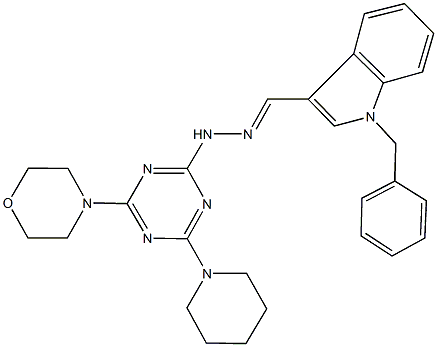 1-benzyl-1H-indole-3-carbaldehyde [4-(4-morpholinyl)-6-(1-piperidinyl)-1,3,5-triazin-2-yl]hydrazone Struktur